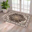 Washable Entryway Rug 3x5 | Non Slip Rug Runners for Hallways, Entryways, Kitchens, Bathrooms, Bedrooms | Ultra-Soft Flannel Carpet Kitchen Rug with Rubber Backing (Cream Black Brown, 3x5)