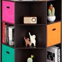 Costzon 9-Cubby Kids Bookcase with Large Storage Bins, Children's Corner Cabinet with 6 Cubes and 3 Shelves, Wooden Toy Organizers and Storage Book Shelves for Playroom Kids Room Nursery, (Espresso)