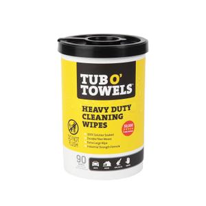 Tub O' Towels Heavy-Duty Multi-Surface Cleaning Wipes Extra-Large 10" x 12", 90-Count Canister Removes Grease, Tar, Ink & Tough Stains Safe for Home, Auto, Garage & More