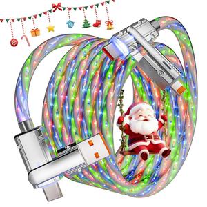 66W USB C Cable,4 in 1 Charging Cable Fast Charging, 3.3 FT Chubby USB A/C to C/L Multi Charging Cable Christmas Light Phone Charger for iPhone 16/15/14/13 Series/MacBook/iPad Pro