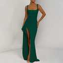 ABYOVRT Women Formal Dresses Sleeveless Bodycon Ruched High Slit Sexy Maxi Dress Cocktail Prom M