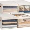 StorageWorks Storage Bins with Lid and Clear Window, Fabric Storage Boxes with Lids, Stackable Basket for Shelves, Closet Organizer and Storage Bins, Beige, Jumbo, 4-Pack