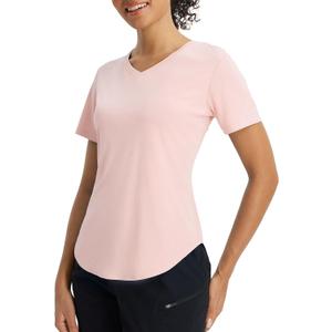 baleaf Womens Sun Shirt Short Sleeve Lightweight Quick Dry UPF 50+ V Neck Loose Fit Workout Top Running Hiking Travel (Pink, S)