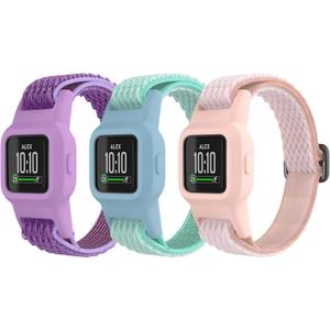 Elastic Bands Compatible with Garmin Vivofit Jr 3 Bands for Kids, Colorful Nylon Stretchy Straps with Protective Case Adjustable Replacement Bands Accessories for Girls Boys