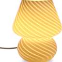BSOD Mushroom Lamp,Glass Table Bedside Lamps Translucent Murano Vintage Style Striped Small Night Mushroom Decor Light Swirl for Ambient,Kids,Bedroom,Living,Girl Gift (Stripe White)