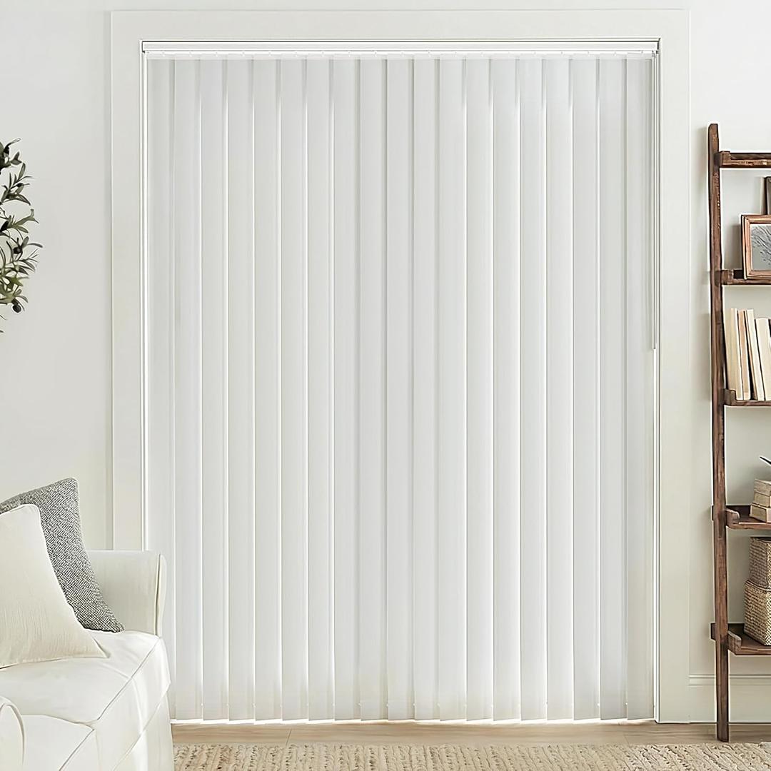LazBlinds Vertical Blinds Replacement Slats - Room Darkening Fabric Slats for Sliding Doors & Windows, Easy-Cut Polyester, White Texture (98" W x 84" L, 25 Pcs)