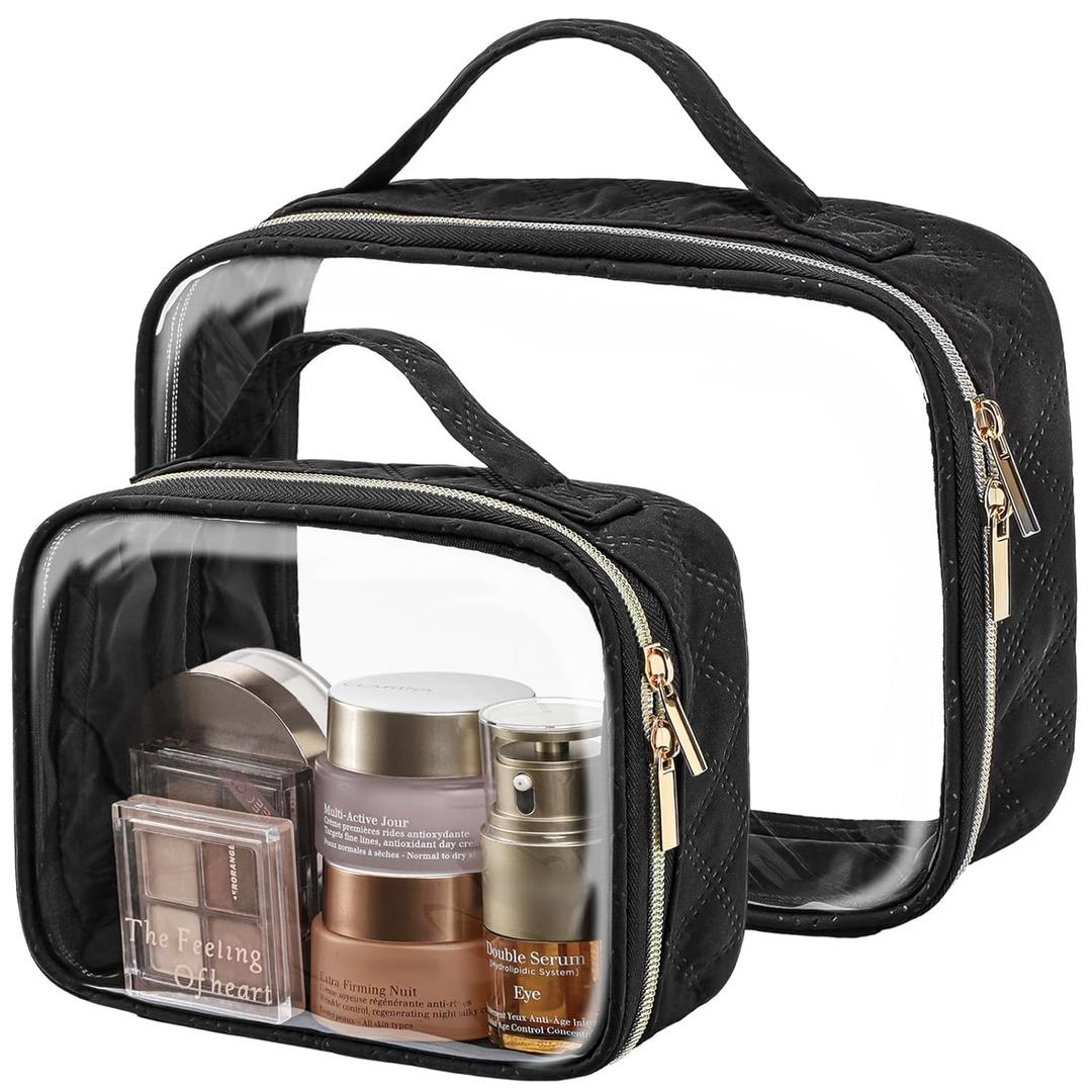 PACKISM Clear Makeup Bag - TSA Approved Toiletry Bag with Handle Large Opening, Clear Toiletry Bags for Traveling Travel Essentials, Travel Bags for Toiletries, Black (01 Active Black)
