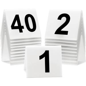 40-Piece Acrylic Table Numbers 1-40 - Double-Sided White Table Tents for Restaurant, Wedding, Party & Banquet