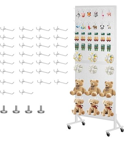 Alexayhome 24" X70” Pegboards with Extra 30 Hooks,2 Pcs Metal Standing Pegboard Display with Wheels,Pegboard Display Stand with Heavy-Duty T-Base for Retail,Market and Shows,White
