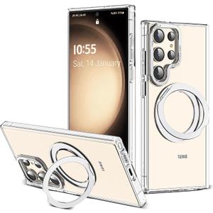 Compatible with Samsung Galaxy S22 & S23 Ultra Case with 360Rotatable Magnetic Ring Stand, Compatible with Mag-Safe Military Protection Shockproof Transparent Phone Case, Clear