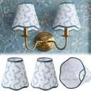 VIHOSE 2 Pcs Small Scalloped Lamp Shades Chandelier Lamp Shades 3 x 6 x 6 Inch Blue and White Linen Fabric Mini Scallop Lampshades with Trim Natural Tapered Lampshades for Wall Sconce Pendant Light