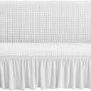 NICEEC Sofa Slipcover White Sofa Cover 1 Piece Easy Fitted Sofa Couch Cover Universal High Stretch Durable Furniture Protector with Skirt Country Style (3 Seater White) (Large)