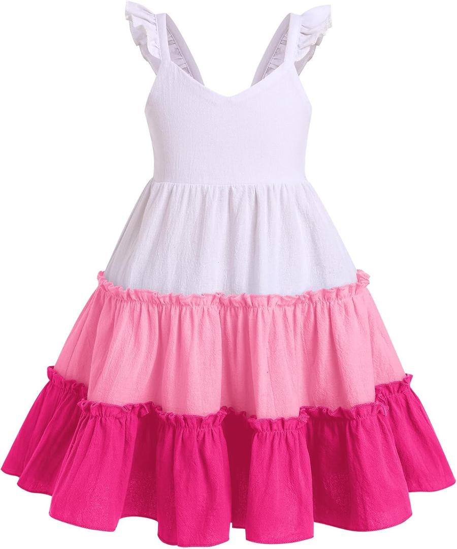 FYMNSI Toddler Little Girls Rainbow Twirly Skater Dress Baby Kids Back to School Dress Summer Casual Tea Party Beach Sundress (2-3T, Rose Pink)