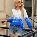 Long Sleeve Shirts for Women 2026 Spring Dressy Casual Blouses Pleated Crewneck Tunic Tops for Leggings Cute Tee (X-Large, White Blue Floral 1)