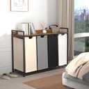 Herture Laundry Hamper with Shelf, Laundry Basket 4 Section, Laundry Sorter with Pull-Out Removable Large 4 Color Bags and Movable Wheels, Metal Frame, 4 x 15.87 Gallons (60L), Rustic Brown PF07XLN, 4 Bags-240 L