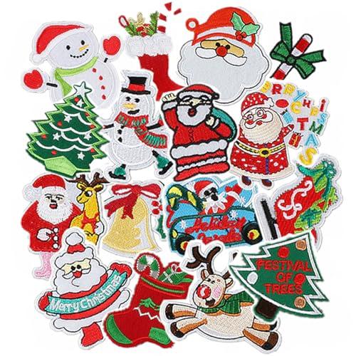 WEUOPG 16pcs Christmas Iron on Patches, Embroidered Sew Applique Repair Patch for T-Shirts Hats Backpacks Clothing, Sew On/Iron On Patch Applique for Christmas Decoration DIY Accessories