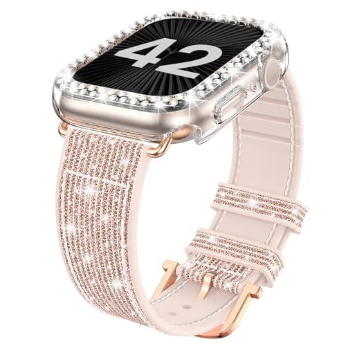 Goton Bling Silicone Band Case Compatible for Apple Watch Series 11 10 42mm with Edge Protector Cover[No Glass], Strap Color Changes with Angle for iWatch Series 11/10 42 mm