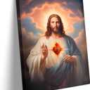 Sacred Heart of Jesus Wall Art Picture Divine Mercy Picture Canvas Wall Decor Christian Religious Christ Jesus Portrait Poster Prints Artwork for Living Room Bedroom Room Office Home Decoration, 16x24