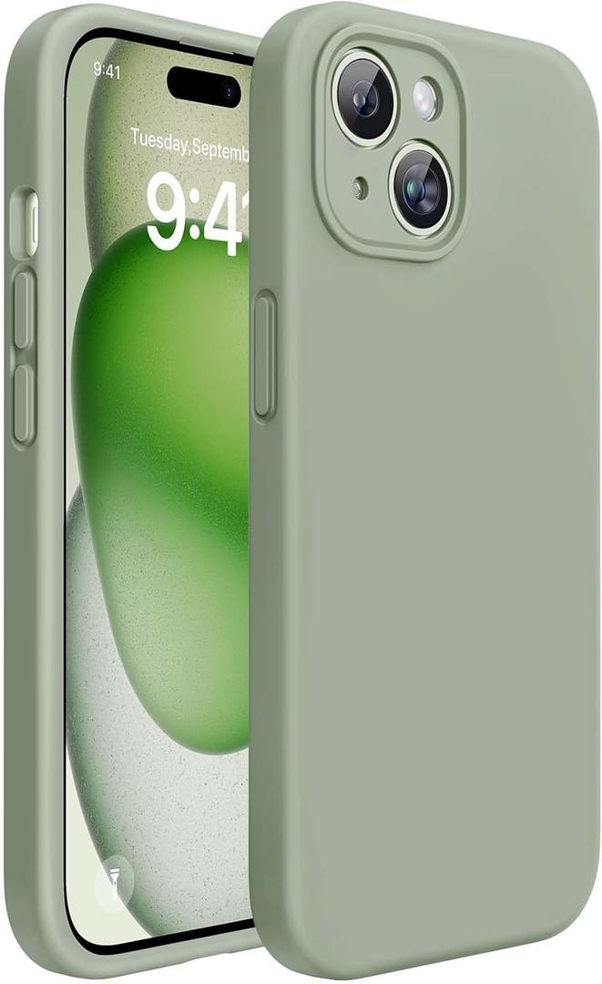 Miracase Compatible with iPhone 15 Case, [Soft Anti-Scratch Microfiber Lining], Liquid Silicone Case Gel Rubber Shockproof Drop Protection Phone Case for iPhone 15, Patina Green