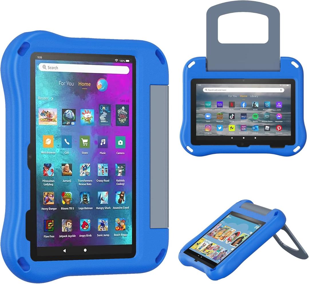 Fire 7 Tablet Case for Kids, only Compatible with 12th Gen 2022 Release, OQDDQO Lightweight Anti-Slip Shock Resistant Kid Friendly Cover with Stand for Amazon Kindle Fire HD 7 Tablet (Blue)