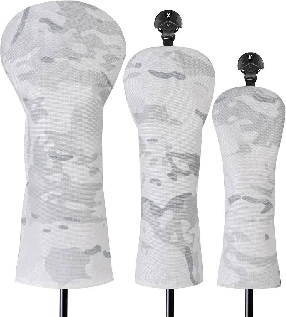 3 Pack Camouflage Golf Club Head Covers for Driver, Fairway Woods and Hybrid with Rotatable Number Tag