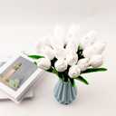 28 Pcs PU Faux Silk Artificial Tulipanes 13.5 Inches - Simulation Flowers for Spring Easter Celebration Mothers Day Brunch Table DecorWhite