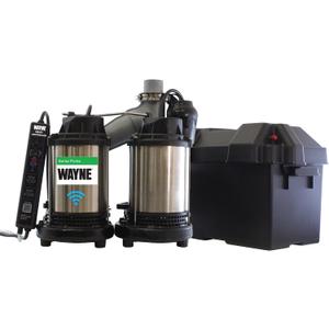 WAYNE WBPS50 1/2 HP Smart Sump Pump System Primary & Battery Backup Ready, Smart Monitoring & Alerts, 5,100 GPH, Stainless Steel and Cast Iron