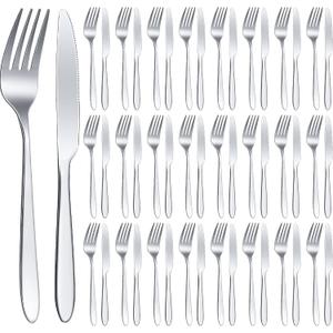 Nuenen 50 Pieces Stainless Steel Forks Silverware Set Dinner Forks and Knives Flatware Tableware Cutlery Set for Kitchen Restaurant(7.1 x 1 Inch, 8.4 x 0.7 Inch,Silver)