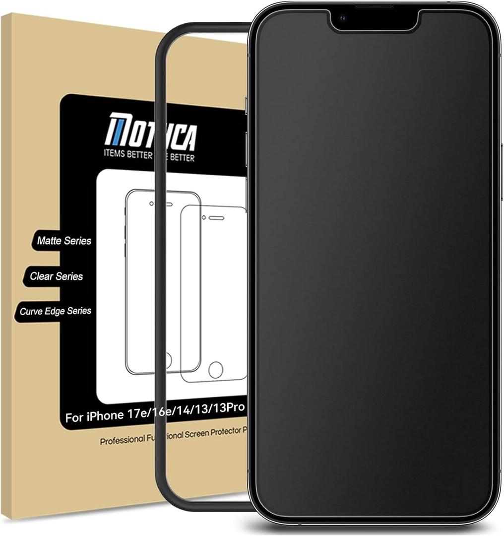 Mothca Matte Glass Screen Protector for iPhone 17e / iPhone 16e / iPhone 14 / iPhone 13 / iPhone 13 Pro [6.1 Inch] Anti-Glare & Anti-Fingerprint Tempered Glass [Easy Installation Frame] Smooth as Silk
