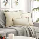 2 x ORTIGIA Farmhouse Lumber Pillow Covers Decorative 12x20 Textured Pillowcaes with Scalloped Edge Pillow Case for Couch Sofa Bed Cushion Living Room Khaki (Lace-brown)