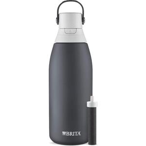 Brita Stainless Steel Premium Filtering Water Bottle, BPA-Free, Reusable, Insulated, Replaces 300 Plastic Water Bottles, Filter Lasts 2 Months or 40 Gallons, Includes 1 Filter, Carbon - 32 oz
