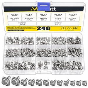 240Pcs 12 Sizes Terminal Block Screws, Nickel Plated Carbon Steel with Square Washers, M3-M5 Metric Dryer Terminal Screws for Fixing Wires
