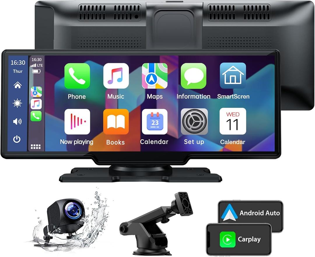 LAMTTO Wireless Car Stereo Apple Carplay with 1080P Reverse Camera,9.26" Portable Touchscreen Car Play Screen for Car, Car Radio Receiver with Android Auto, GPS Navigation, Bluetooth, AirPlay, FM, Siri