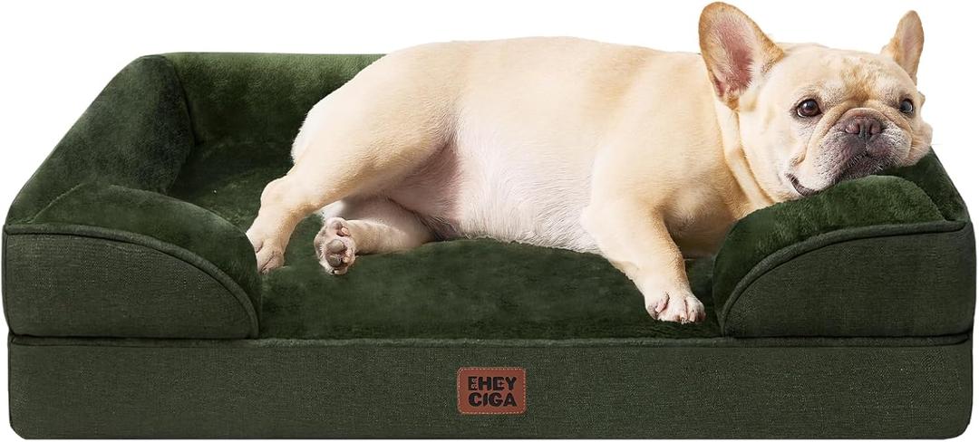 EHEYCIGA Orthopedic Dog Bed for Medium Dogs, Waterproof Memory Foam Medium Dog Beds with Sides, Non-Slip Bottom and Egg-Crate Foam Pet Couch Bed with Washable Removable Cover, Dark Green (30.0"L x 20.0"W x 6.5"Th)