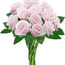 hailanbao Pink Artificial Roses with Long Stems, 12Pcs Realistic Roses Artificial Flowers, Faux Roses | Bulk Fake Flowers for Home Decor, Wedding Party Table Centerpieces, DIY Bouquet