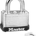 Master Lock Silver Laminated Steel Warded Padlock, Keyed Padlock for Indoor or Outdoor Use, 1-1/2-Inch Wide Body, 5/8-Inch Shackle Height, 22D