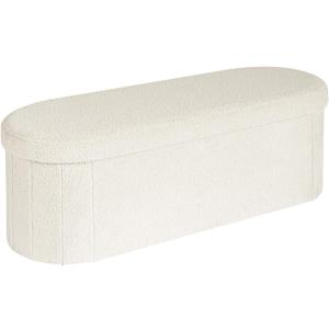 B FSOBEIIALEO Ottoman with Storage for Living Room, Sherpa Folding Storage Ottoman Foot Rest, 43.3 Inches Collapsible Bedroom Bench White, 43.3"*15"*15"