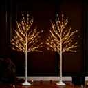 Wexo Palindrog Lighted Birch Tree, 2 Pack 6 FT Prelit White Artificial Christmas Trees with Total 288 Warm White LED Lights and Timer for Indoor Outdoor Garden Wedding Party Christmas Decoration