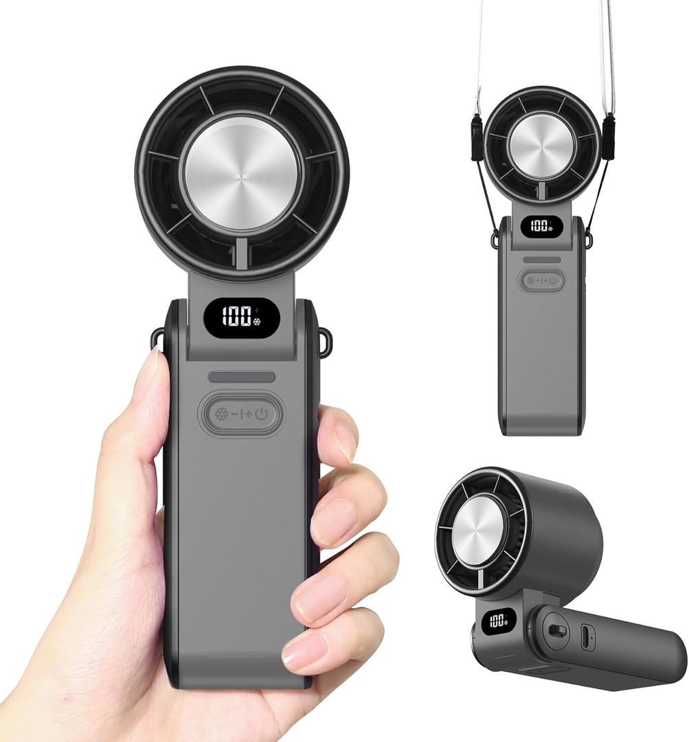 Rican Handheld Portable Fan with Cooling,1-100 Speeds,3 IN 1 Neck/Desk/Hand Held Fan Rechargeable USB Personal Small Mini Pocket Turbo Fans for Travel,Gifts for Women Camping Outdoor (Black(Foldable Style))