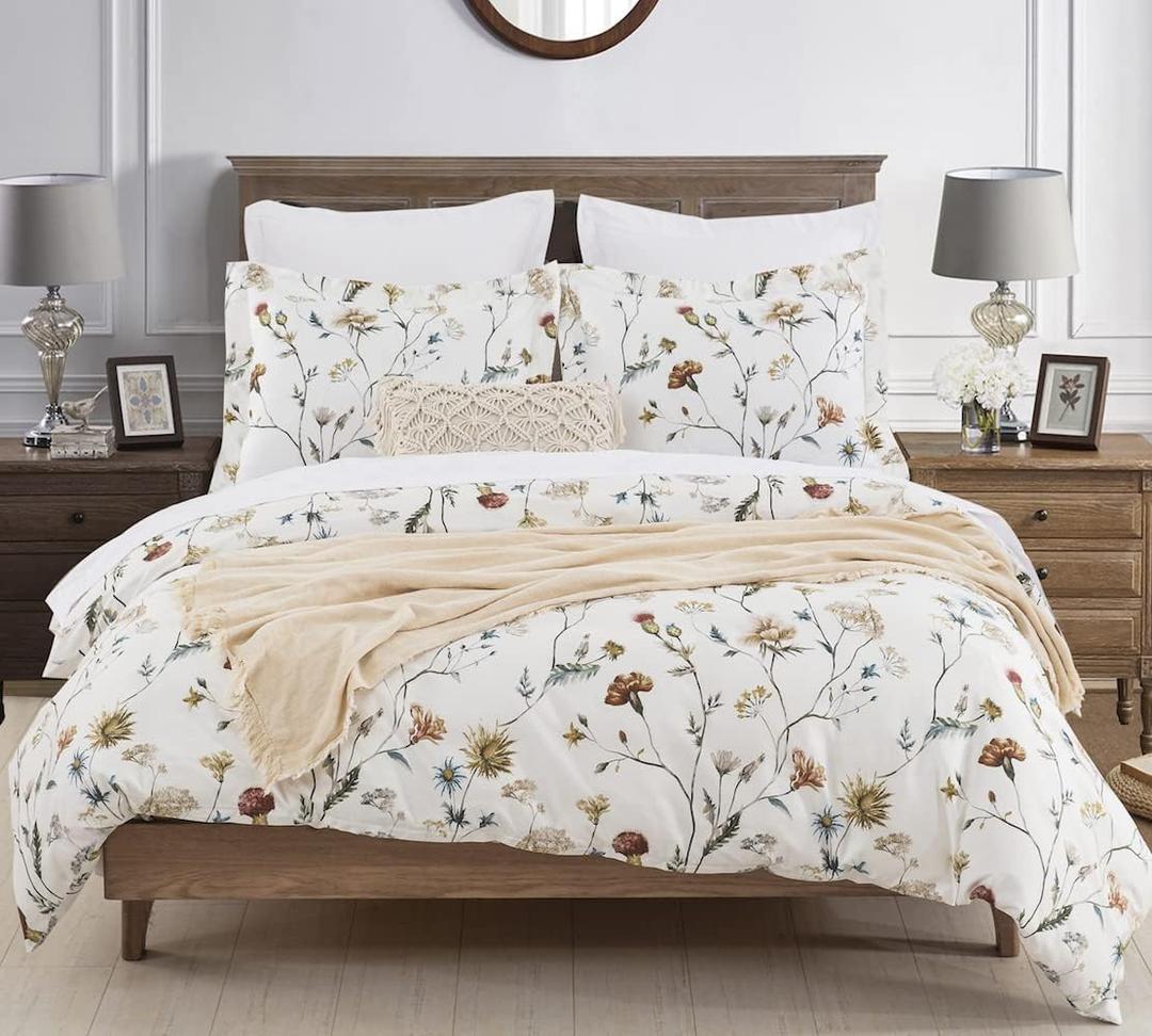 DAUAOTO Duvet Cover California King Size Set - 104"X96" Cover + 2 Shams, Cotton Bedding Set Multiple Color Flower Garden Pattern