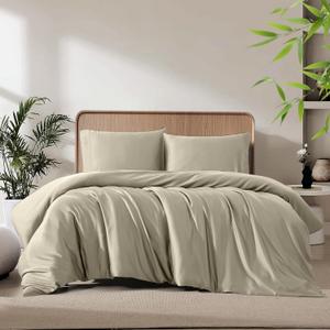 King Duvet Cover Set 3 Pieces, 100% Organic Viscose derived from Bamboo, Luxuriously Soft & Cooling, 1 Duvet Cover and 2 Pillowcases, 104" x 90"(King, Oat Milk)