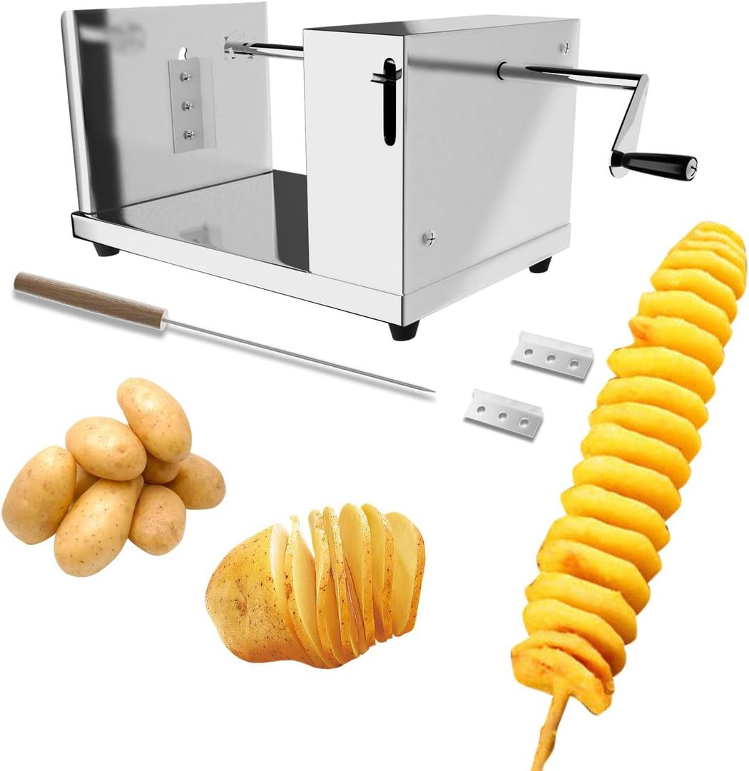 Spiral Potato Cutter french fry cutter Manual Stainless Steel Twisted Potato Slicer Cutter curly fries Cucumbers Carrots DIY BBQ Slicer with Reusable Stick