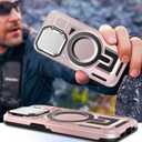 Camera Stand Case for iPhone 16E, [Compatible with Mag Safe] [Lens Cover] 2024 Version Military Grade Protective Soft Case for iPhone 16E 6.3 inch Men Women, Pink