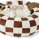 LE SURE Donut Cat Beds for Indoor Cats - Gift for Pets with Washable Cover, Cute Modern Puppy Beds with Jacquard Shaggy Plush & Anti Slip Bottom, 20 Inch, Brown