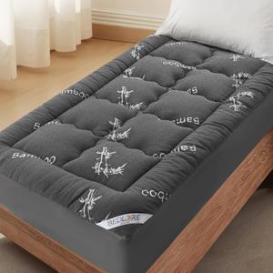 BEDLORE Twin XL Mattress Topper Viscose Derived from Bamboo, Thick Pillow Top Mattress Pad with Deep Pockets for 6-15 inches Mattress, Soft Mattress Topper College Dorm Size for Back Pain(Dark Gray)