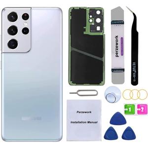 Rear Back Glass Replacement for Samsung Galaxy S21 Ultra 6.8-inches with Repairing Toolkit (Phantom Silver)