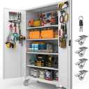 Upgraded Tall & Wide Metal Storage Cabinet with Doors & 4 Adjustable Shelves | Heavy-Duty Black Lockable Garage Cabinet with Wheels & Pegboard for Office, Gym, Basement, Warehouse (White)