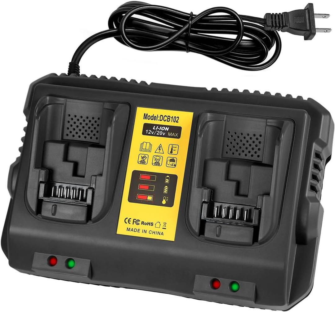DCB102 20V MAX Battery Charger Replacement for Dewalt Battery Charger, 2 Port Charger Compatible with Dewalt 12V-20V Batteries (Black)
