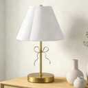 Gold Bow Table Lamp for Girls Room 16 Inch Large Coquette Bow Table Lamp with Scalloped Fabric Shade Modern Decorative Desk Light for Nightstand Living Room Nursery Bedroom, 16.54"D x 10.24"W x 10.24"H