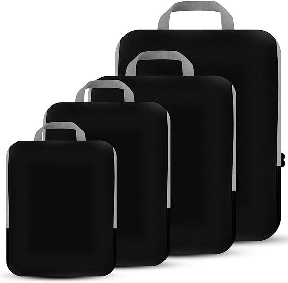 4 Set Compression Packing Cubes Travel - Travel Accessories Expandable Packing Organizers for Carry On - Essentials Luggage Travel Bags (Beige)
